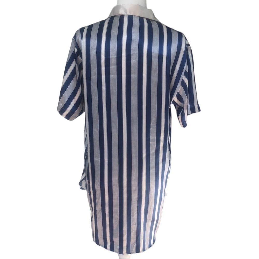 Vintage Lingerie Cacique Blue and White Striped Satin Night Shirt Size Small - Picture 4 of 10